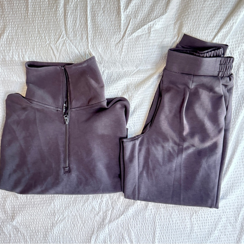 AVIA Luxe Athleisure Set S (4–6) Charcoal 1/4 Zip Pullover + Joggers